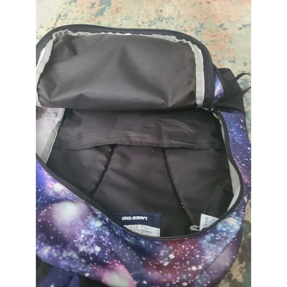 Lands End Class Mate Large Backpack Galaxy Print with Embroidered Basketball EUC